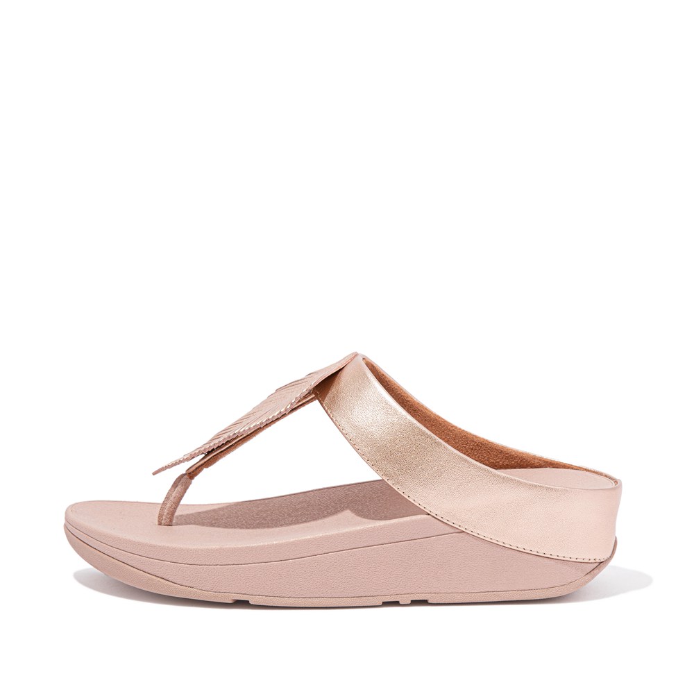 Fitflop Womens Sandals - Fino Feather Metallic Toe-post - Rose Gold - 180-RPLVKW
